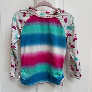 Harley 2T Girls Flamingo Stripe Blue & Pink Long Sleeve Rash Guard Bathingsuit